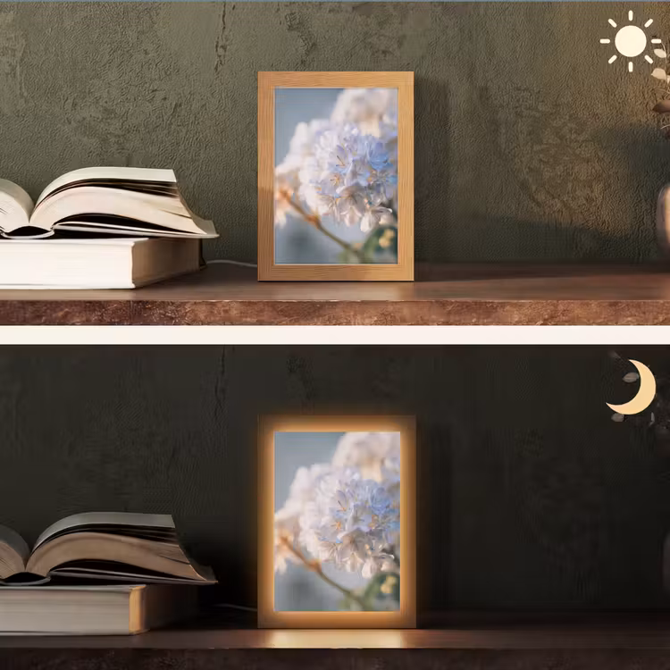 Bloemen - Lichtblauw - Wazig - Trosje Light Box met kabel (Tafellamp) klein -sfeer3