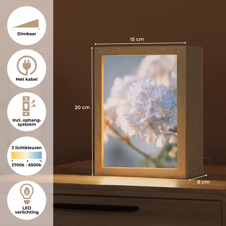 Bloemen - Lichtblauw - Wazig - Trosje Light Box met kabel (Tafellamp) klein -USP_NL