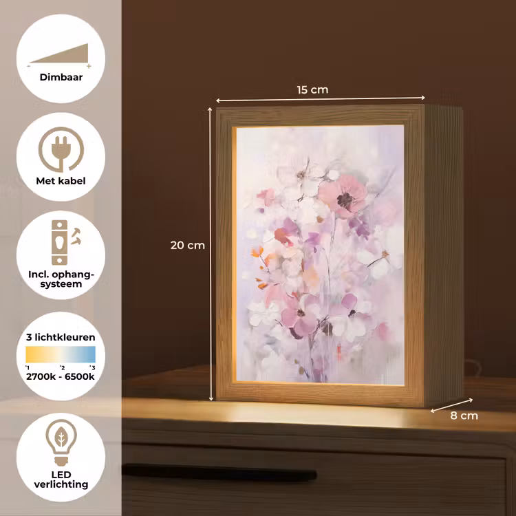 Bloemen - Lila - Watercolor - Kunst Light Box met kabel (Tafellamp) klein -USP_NL