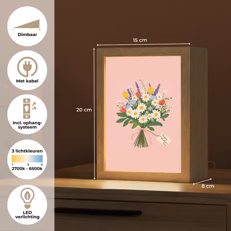Bloemen - Lint - Kaartje Light Box met kabel (Tafellamp) klein -USP_NL