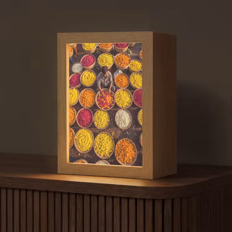 Tafellamp - Bloemen - Markt - Kleurrijk - Bloemen - Markt - Kleurrijk Light Box met kabel (Tafellamp) klein