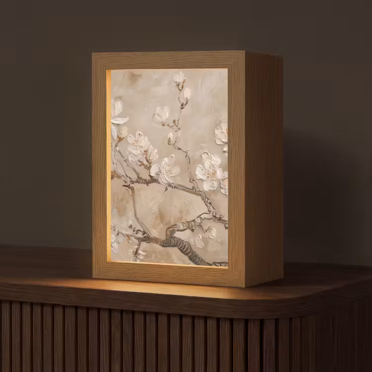 Bloemen - Modern - Beige - Wit - Bloesem Light Box met kabel (Tafellamp) klein -z3d_website