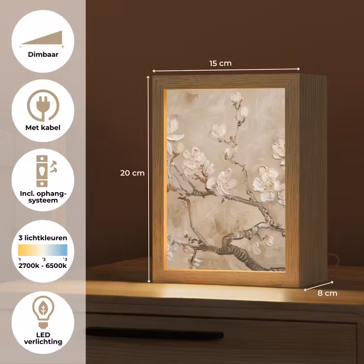 Bloemen - Modern - Beige - Wit - Bloesem Light Box met kabel (Tafellamp) klein -USP_NL