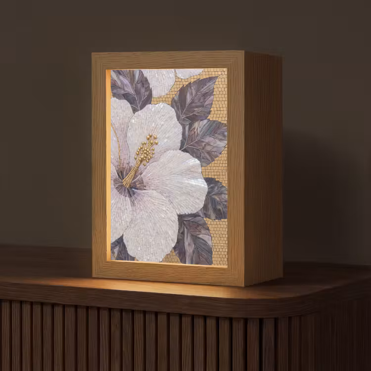 Bloemen - Mozaïek - Kunst - Modern - Goud Light Box met kabel (Tafellamp) klein -z3d_website