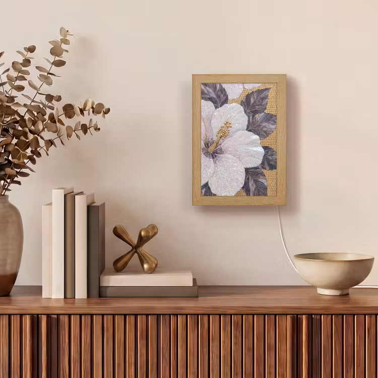 Bloemen - Mozaïek - Kunst - Modern - Goud Light Box met kabel (Tafellamp) klein -sfeer2
