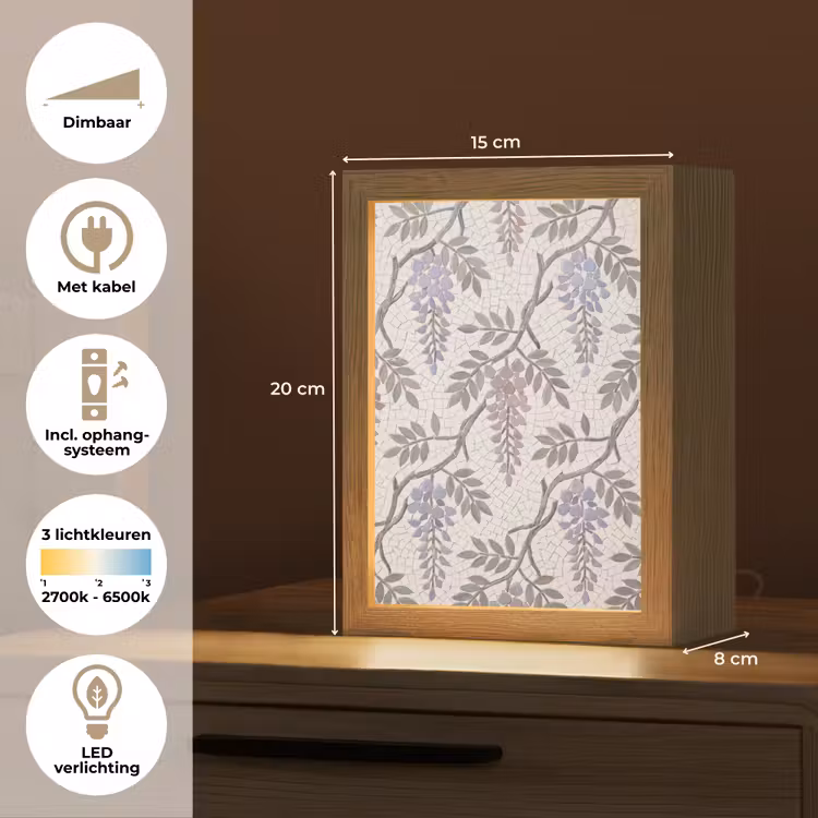 Bloemen - Mozaïek - Natuur - Patroon - Paars Light Box met kabel (Tafellamp) klein -USP_NL