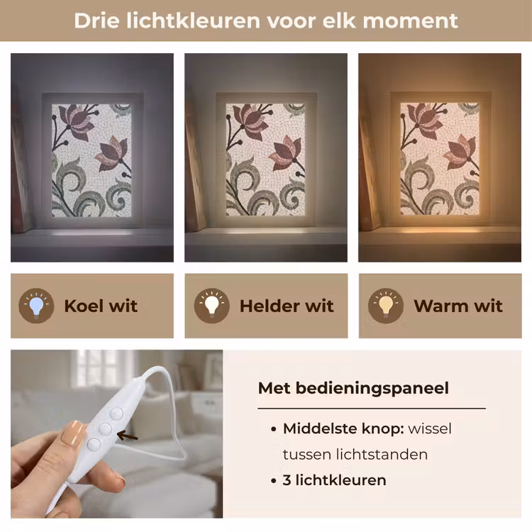Bloemen - Mozaïek - Patroon - Abstract - Groen Light Box met kabel (Tafellamp) klein -USP_lichtkleurNL