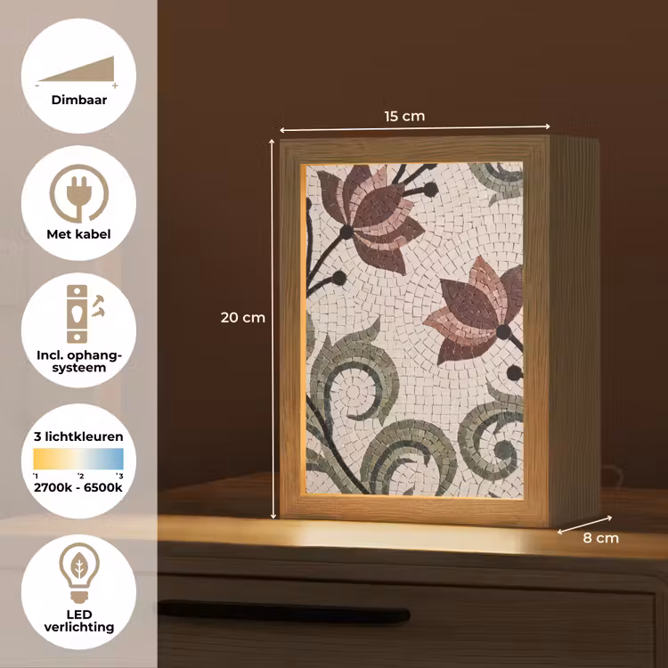Bloemen - Mozaïek - Patroon - Abstract - Groen Light Box met kabel (Tafellamp) klein -USP_NL