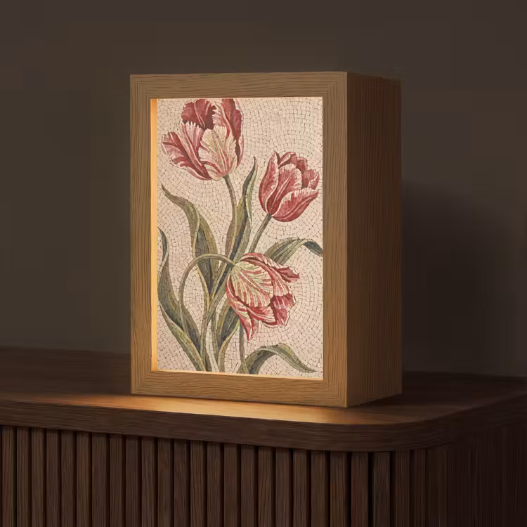 Bloemen - Mozaïek - Rood - Groen - Kunst Light Box met kabel (Tafellamp) klein -z3d_website