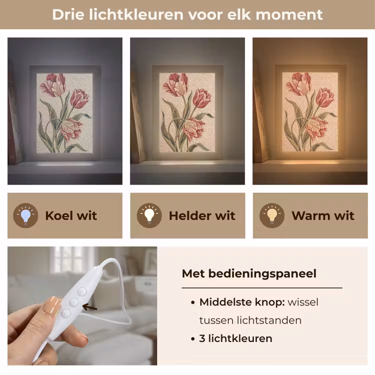 Bloemen - Mozaïek - Rood - Groen - Kunst Light Box met kabel (Tafellamp) klein -USP_lichtkleurNL