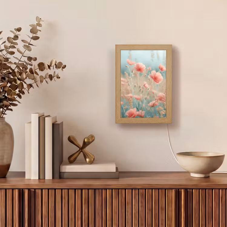 Bloemen - Natuur - Klaprozen - Bloemenveld Light Box met kabel (Tafellamp) klein -sfeer2