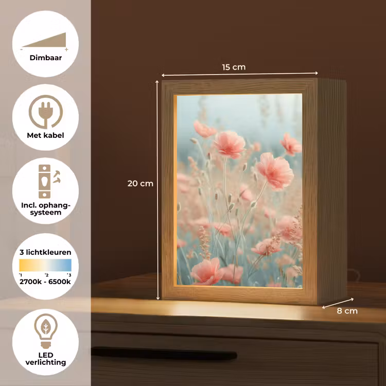 Bloemen - Natuur - Klaprozen - Bloemenveld Light Box met kabel (Tafellamp) klein -USP_NL
