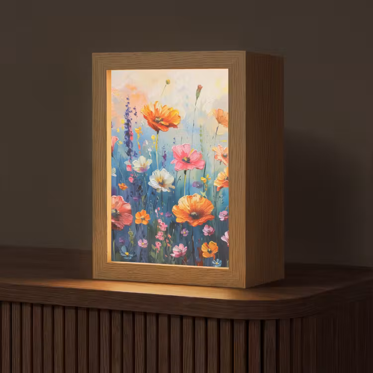 Bloemen - Natuur - Waterverf - Kunst Light Box met kabel (Tafellamp) klein -z3d_website