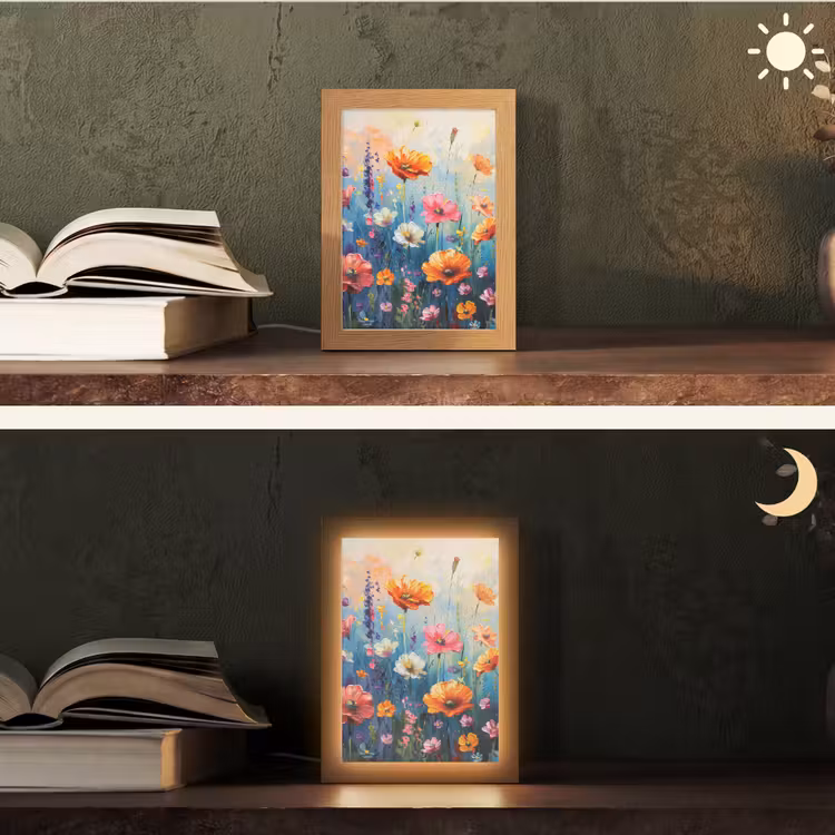 Bloemen - Natuur - Waterverf - Kunst Light Box met kabel (Tafellamp) klein -sfeer3