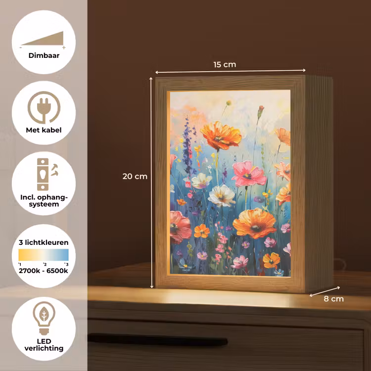 Bloemen - Natuur - Waterverf - Kunst Light Box met kabel (Tafellamp) klein -USP_NL