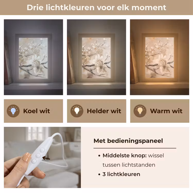 Bloemen - Natuur - Wit - Bloesem - Abstract Light Box met kabel (Tafellamp) klein -USP_lichtkleurNL