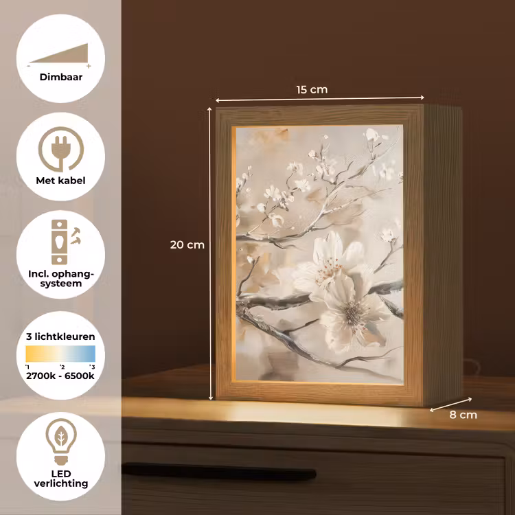Bloemen - Natuur - Wit - Bloesem - Abstract Light Box met kabel (Tafellamp) klein -USP_NL