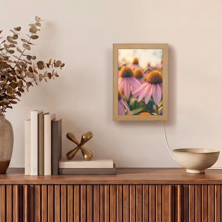 Bloemen - Paars - Bijen Light Box met kabel (Tafellamp) klein -sfeer2
