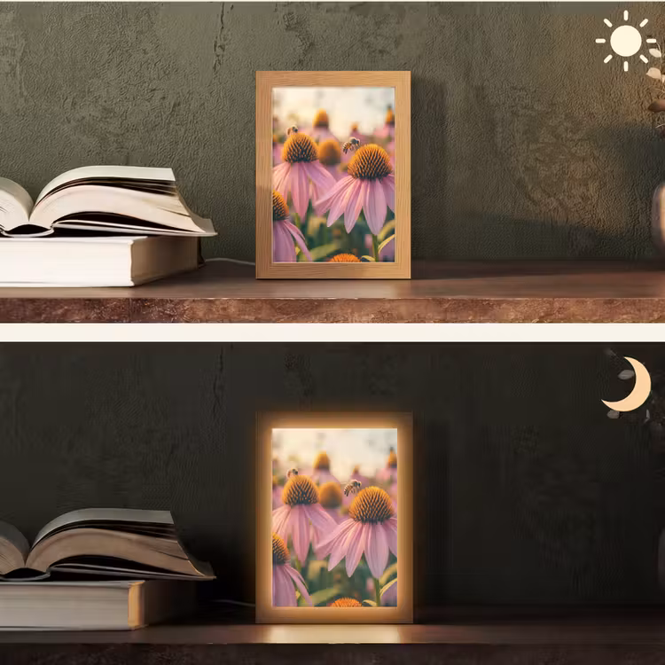 Bloemen - Paars - Bijen Light Box met kabel (Tafellamp) klein -sfeer3