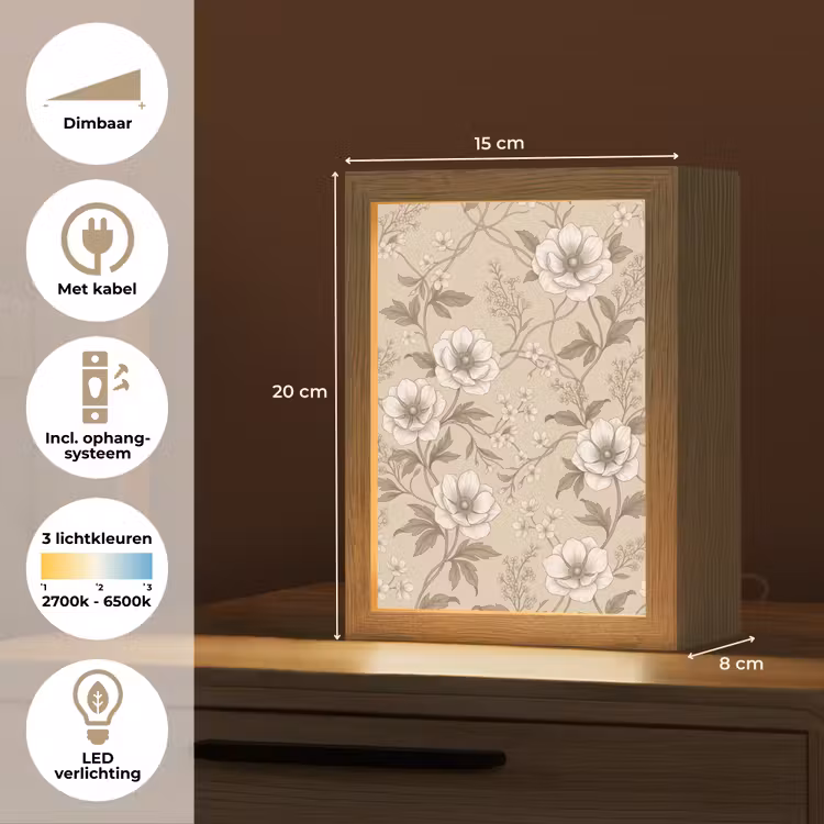 Bloemen - Patroon - Beige Light Box met kabel (Tafellamp) klein -USP_NL