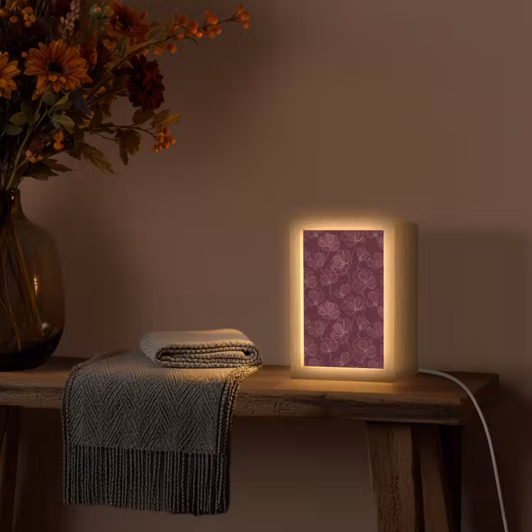 Bloemen - Patroon - Bordeauxrood Light Box met kabel (Tafellamp) klein 925 -sfeer4