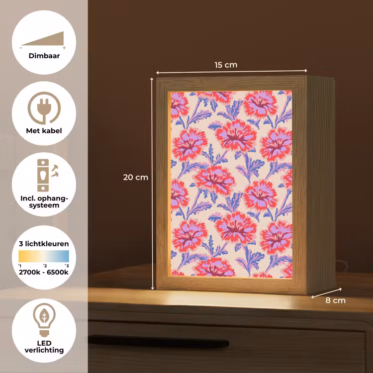 Bloemen - Patroon - Meerkleurig Light Box met kabel (Tafellamp) klein 925 -USP_NL