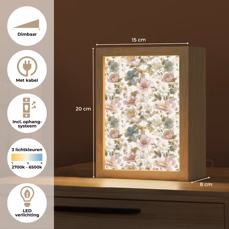 Bloemen - Patroon - Pastel Light Box met kabel (Tafellamp) klein 925 -USP_NL