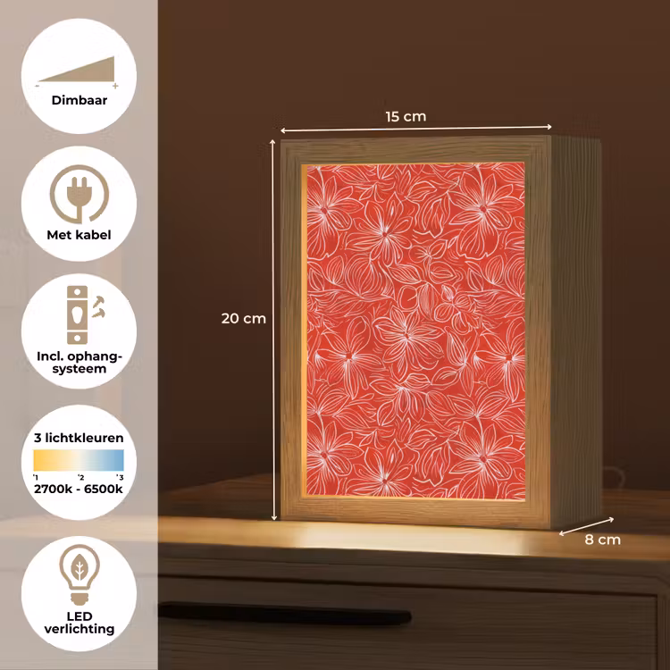 Bloemen - Patroon - Rood Light Box met kabel (Tafellamp) klein 925 -USP_NL