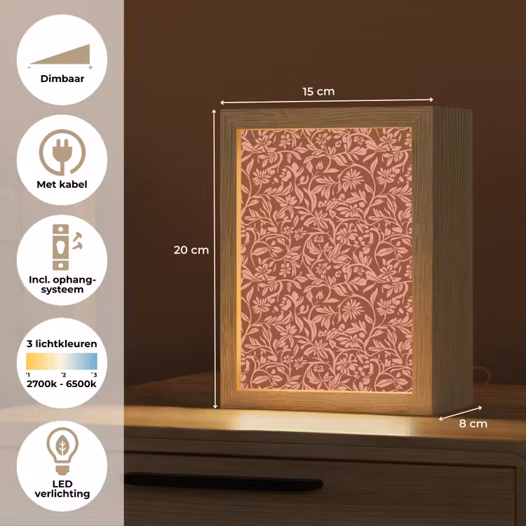Bloemen - Print - Roze Light Box met kabel (Tafellamp) klein 925 -USP_NL