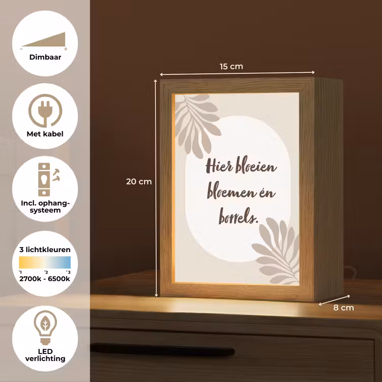 Bloemen - Quote - Zomer - Beige Light Box met kabel (Tafellamp) klein -USP_NL