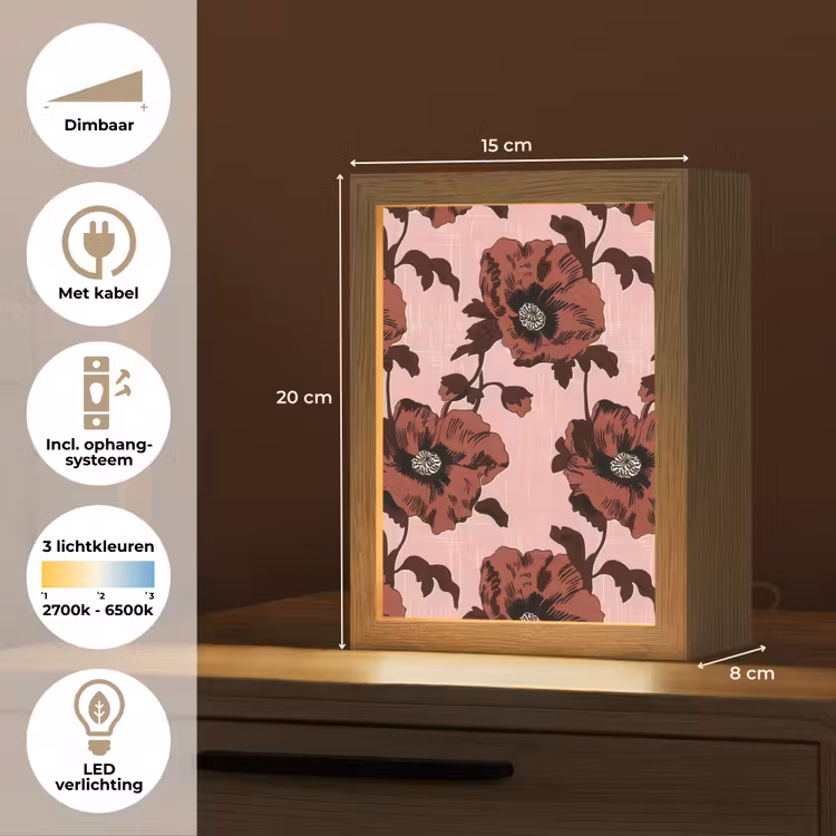 Bloemen - Retro - Rood Light Box met kabel (Tafellamp) klein 925 -USP_NL