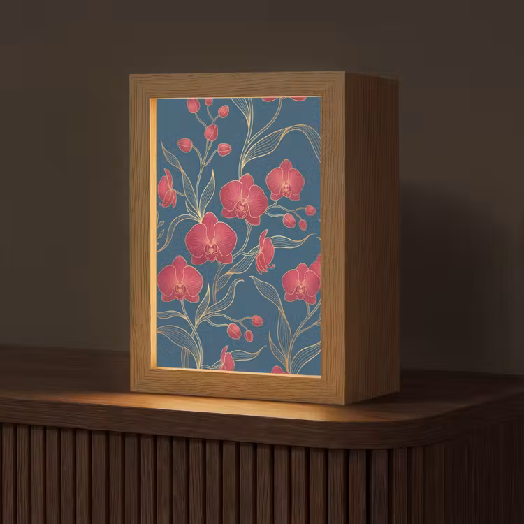 Tafellamp - Bloemen - Rood - Goud - Bloemen - Rood - Goud Light Box met kabel (Tafellamp) klein