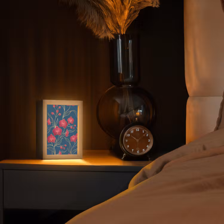 Tafellamp - Bloemen - Rood - Goud - Bloemen - Rood - Goud Light Box met kabel (Tafellamp) klein