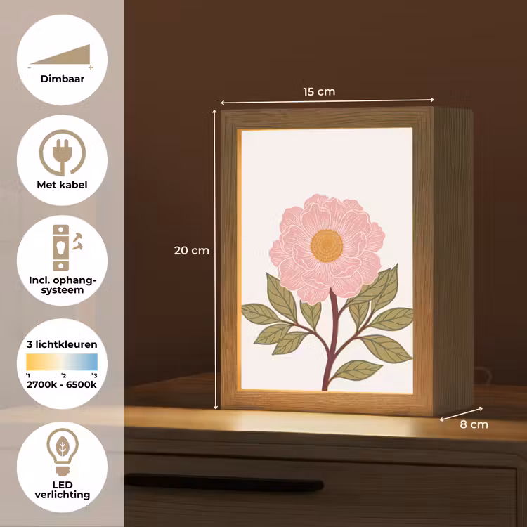 Tafellamp - Bloemen - Roze - Illustratie - Bloemen - Roze - Illustratie Light Box met kabel (Tafellamp) klein