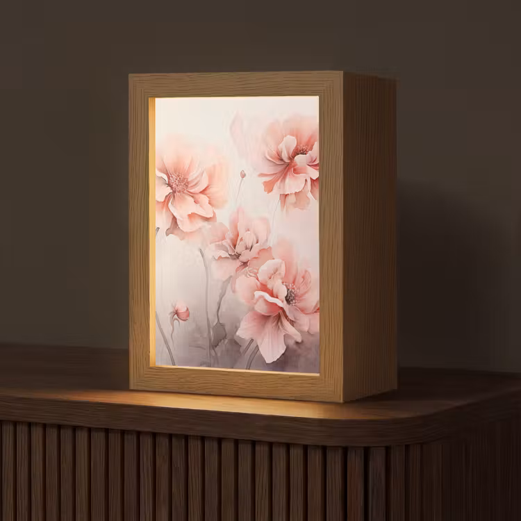 Bloemen - Roze - Kunst - Abstract - Aquarel Light Box met kabel (Tafellamp) klein -z3d_website