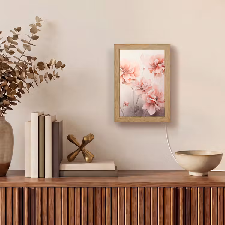 Bloemen - Roze - Kunst - Abstract - Aquarel Light Box met kabel (Tafellamp) klein -sfeer2