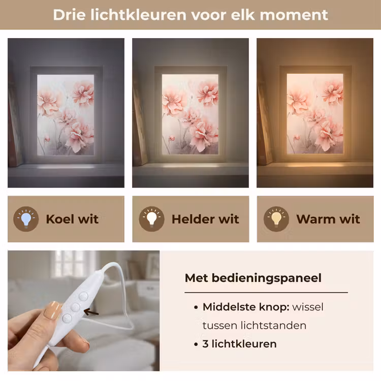 Bloemen - Roze - Kunst - Abstract - Aquarel Light Box met kabel (Tafellamp) klein -USP_lichtkleurNL