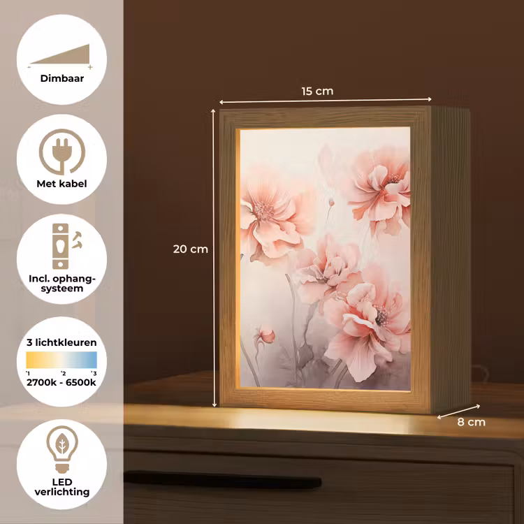 Bloemen - Roze - Kunst - Abstract - Aquarel Light Box met kabel (Tafellamp) klein -USP_NL