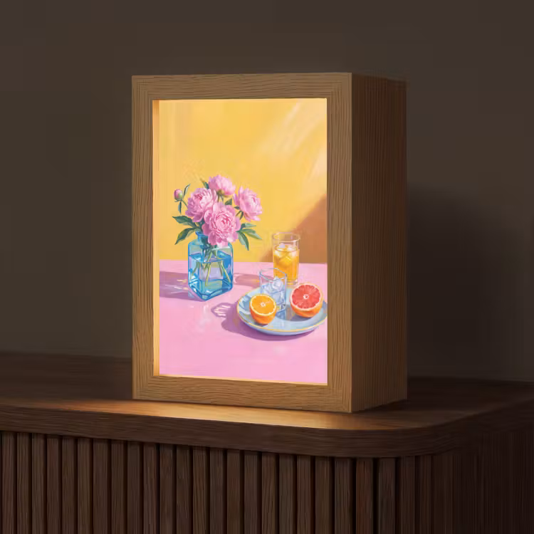 Tafellamp - Bloemen - Roze - Modern - Bloemen - Roze - Modern Light Box met kabel (Tafellamp) klein