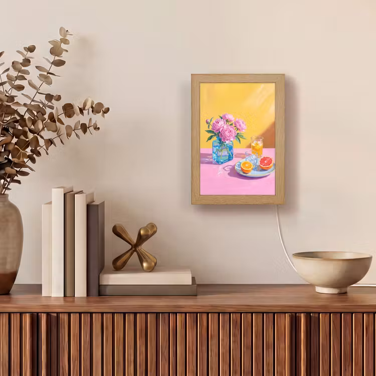 Tafellamp - Bloemen - Roze - Modern - Bloemen - Roze - Modern Light Box met kabel (Tafellamp) klein