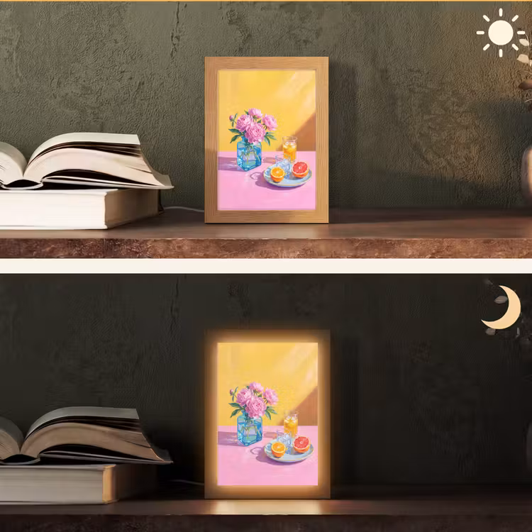 Tafellamp - Bloemen - Roze - Modern - Bloemen - Roze - Modern Light Box met kabel (Tafellamp) klein