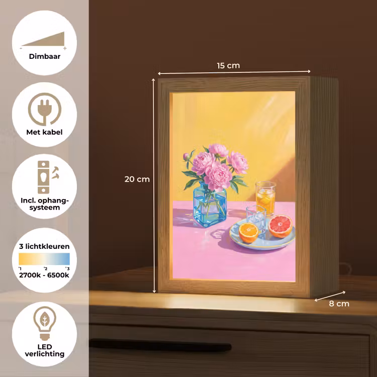 Tafellamp - Bloemen - Roze - Modern - Bloemen - Roze - Modern Light Box met kabel (Tafellamp) klein