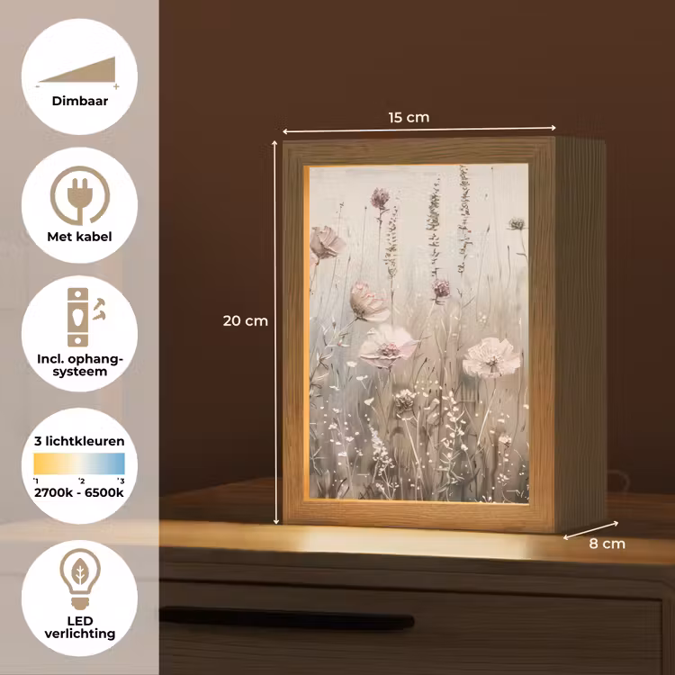 Bloemen - Roze - Modern - Beige Light Box met kabel (Tafellamp) klein -USP_NL