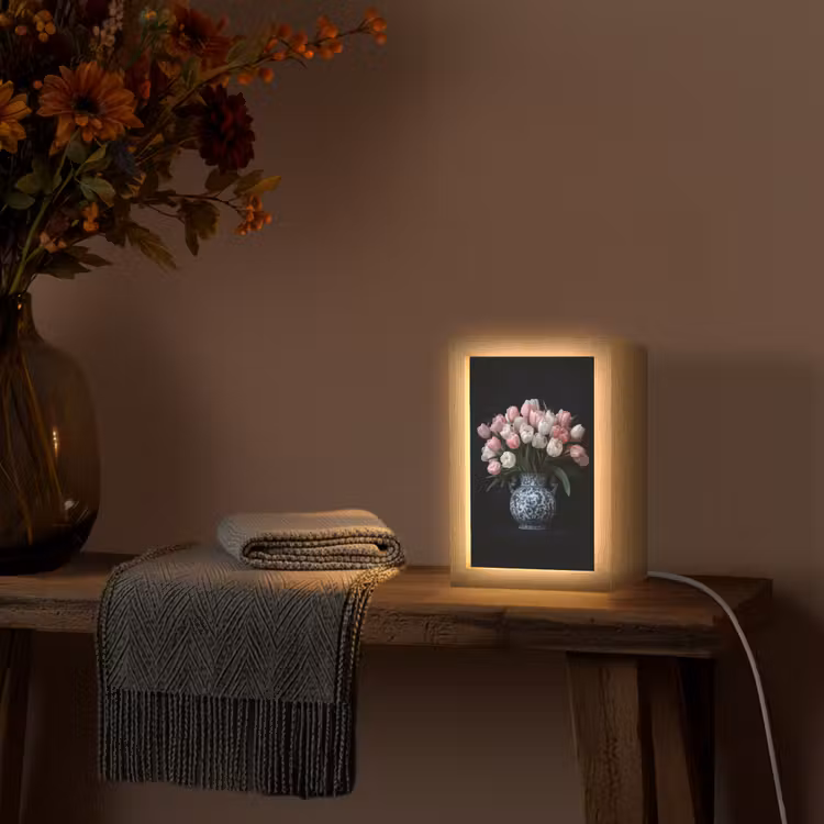 Bloemen - Roze - Tulpen - Vaas Light Box met kabel (Tafellamp) klein -sfeer4