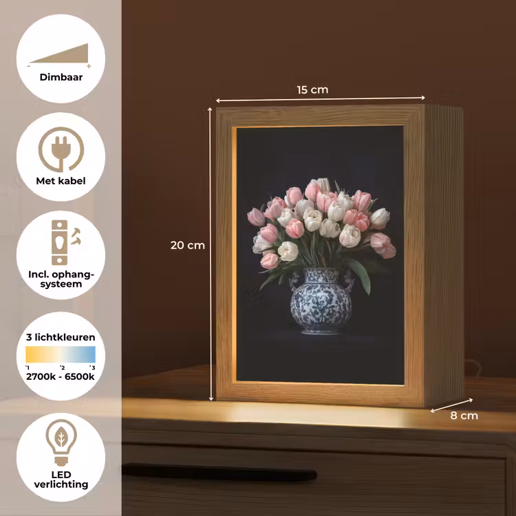 Bloemen - Roze - Tulpen - Vaas Light Box met kabel (Tafellamp) klein -USP_NL