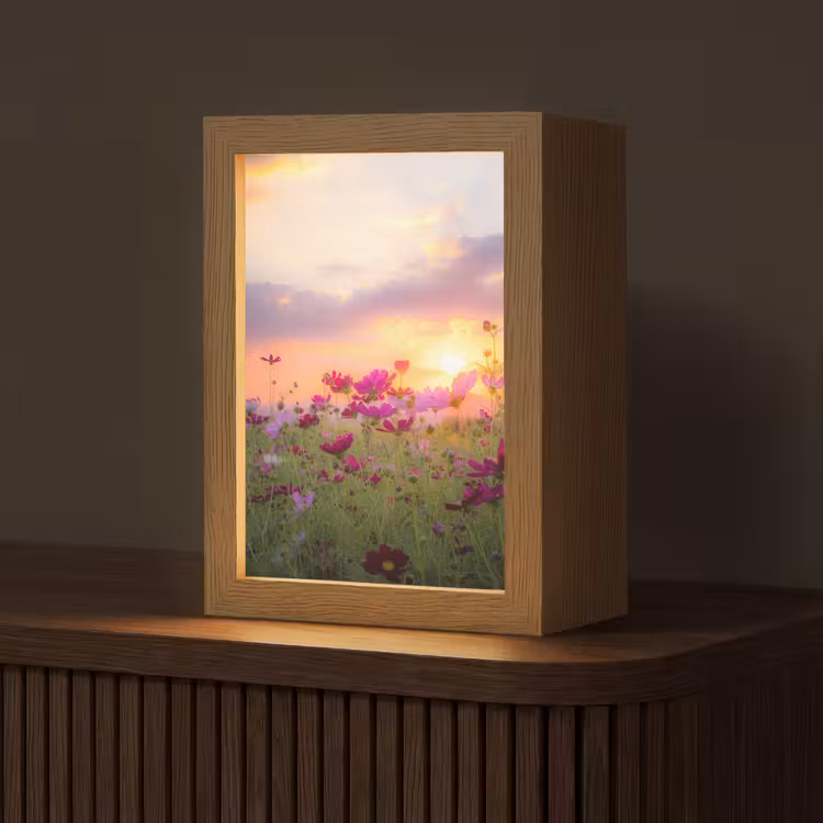 Bloemen - Roze - Zonsondergang - Natuur - Weide - Horizon Light Box met kabel (Tafellamp) klein -z3d_website
