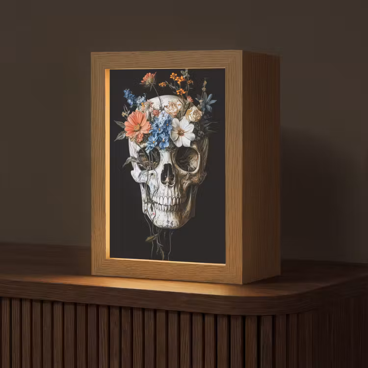 Bloemen - Schedel - Kleurrijk Light Box met kabel (Tafellamp) klein -z3d_website