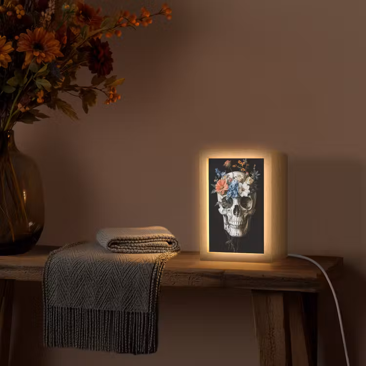 Bloemen - Schedel - Kleurrijk Light Box met kabel (Tafellamp) klein -sfeer4