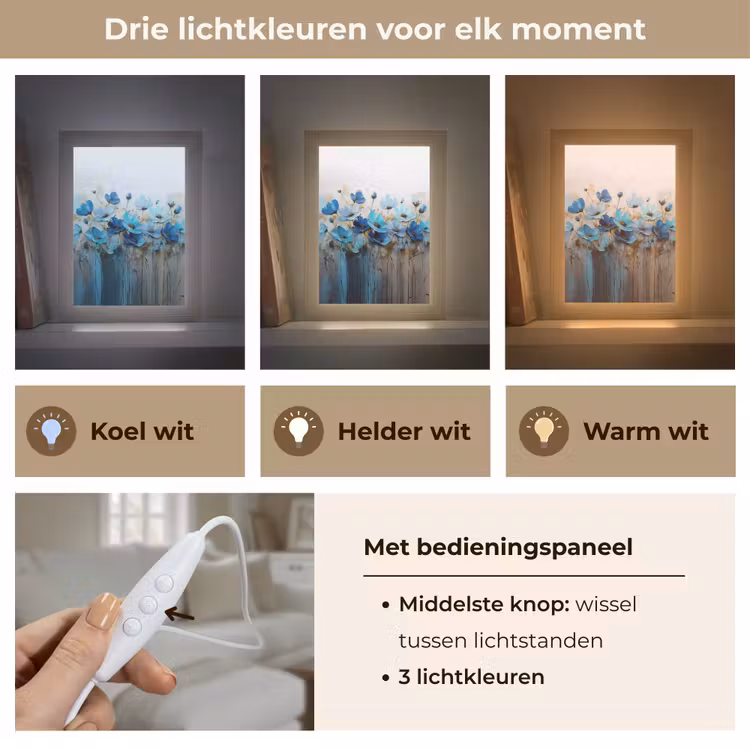 Bloemen - Schilderij - Blauw Light Box met kabel (Tafellamp) klein -USP_lichtkleurNL