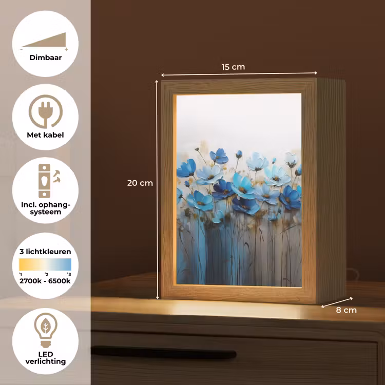 Bloemen - Schilderij - Blauw Light Box met kabel (Tafellamp) klein -USP_NL